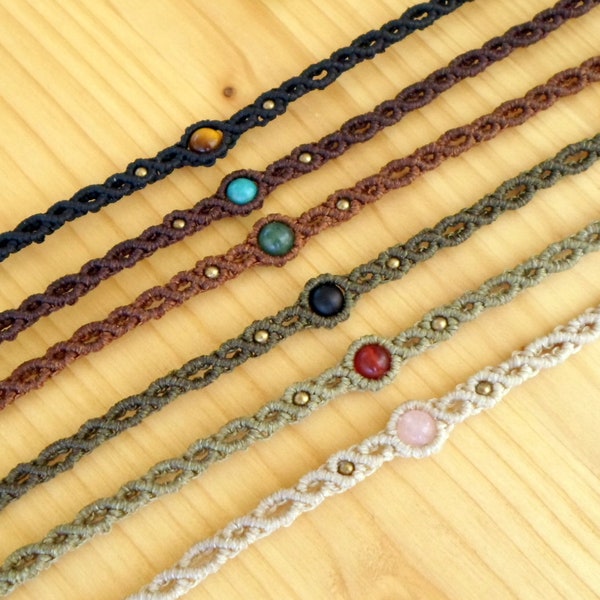 Macrame choker, boho headband, macrame jewelry, gemstone choker, macrame headband, bohemian jewelry, macrame necklace, beaded choker