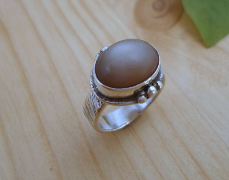 Sterling Peach Stone Ring