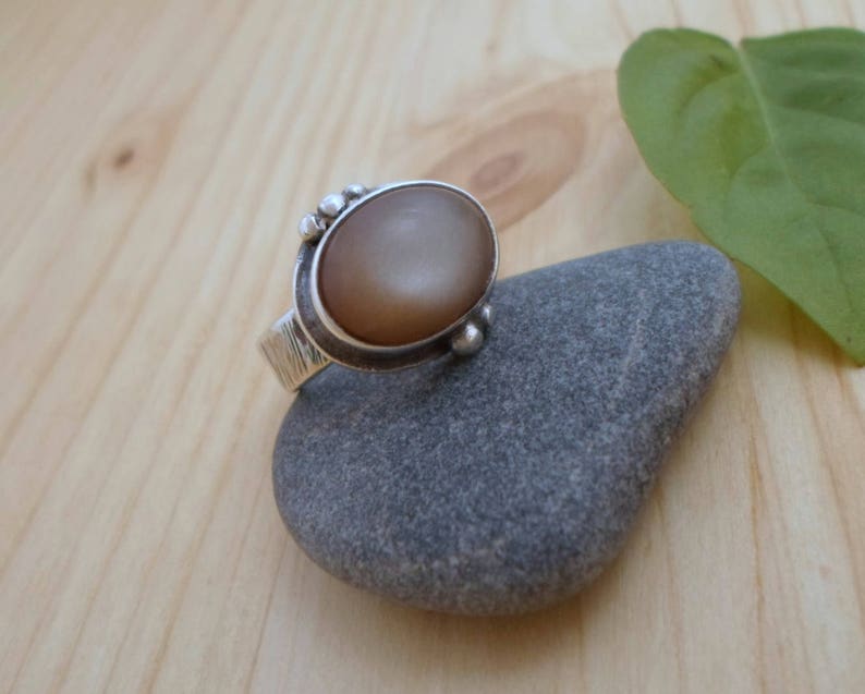 Sterling Peach Stone Ring main image 1