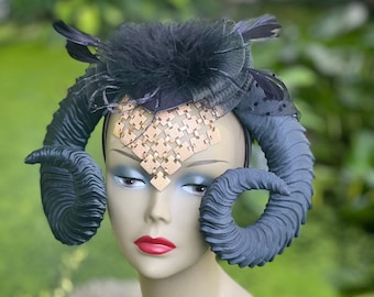 READY TO SHIP A little something, Ram Horn Headdress, Fascinator