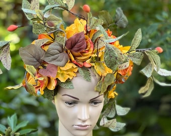 READY TO SHIP Yellow Summer Fairy Headdress,  fairy, renaissance faire, headdress, headpiece, flower headdress