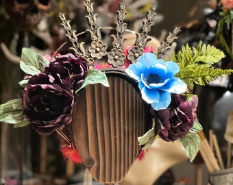 READY TO SHIP Flower headdress , Mardi Gras, purple flower Headdress