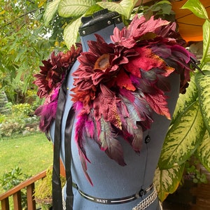 READY TO SHIP Purple Pink Feather Flower Shrug, Shoulder cape, collar, shawl also can be used as a waist skirt