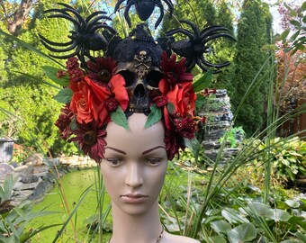 READY TO SHIP Spider Crystal Headdress, spider, spider headdress, skull , spooky, headdress, headpiece, flower headdress