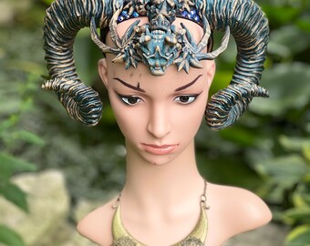 READY TO SHIP Demon Skull Headdress, priestess headdress,  headdress, headpiece, horn headdress, skull