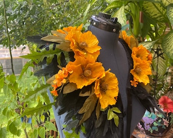 READY TO SHIP Yellow Feather Flower Shrug, Shoulder cape, collar, shawl also can be used as a waist skirt