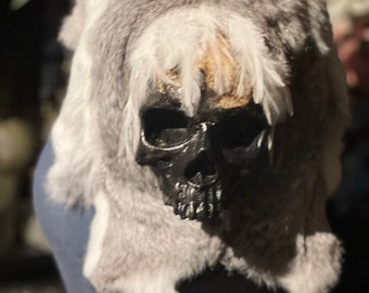 READY TO SHIP - Viking Leather skull Armor, fur armor, cosplay, gray fur