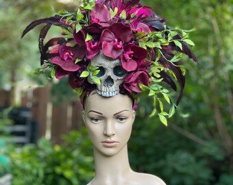 READY TO SHIP Orchid Skull Headdress,  fairy, renaissance faire, headdress, headpiece, flower headdress