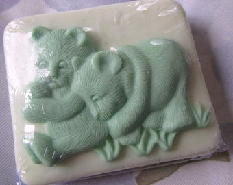 Bear soap, mountain hunters pine soap bar, moisturizing, green and white, stocking stuffer, gift for him, wild animal, gift for men