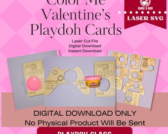 Laser Engraved Valentines, Wooden Playdoh Cards, Kids Classroom Gift (SVG, DXF, PDF)