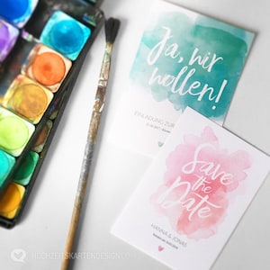 Aquarelle Hochzeitskartendesign - exklusives Set - individualisierte Texte und Farben - bis 150 St. pro Karte