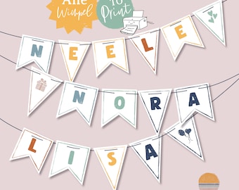 Guirnalda de nombres para imprimir - cadena de banderines personalizados - descarga digital - banderín para descargar - hazlo tú mismo - papel - nombres
