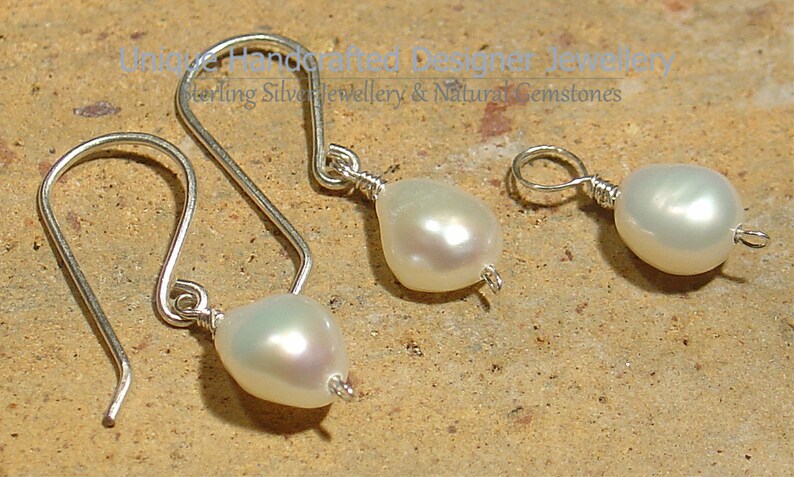 Natural Pearl Silver Earrings /& Pendant Set 925 Handmade Jewellery 0121-2