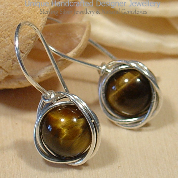 Tiger's Eye Sterling Silver 925 Earrings Handmade Jewellery 0120-10