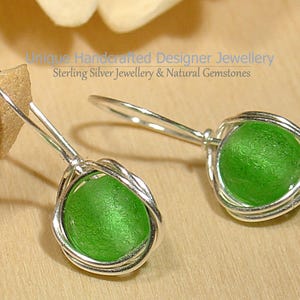 Meteorite Czech Glass Moldavite Like Earrings 925 Silver Handmade 0625-5