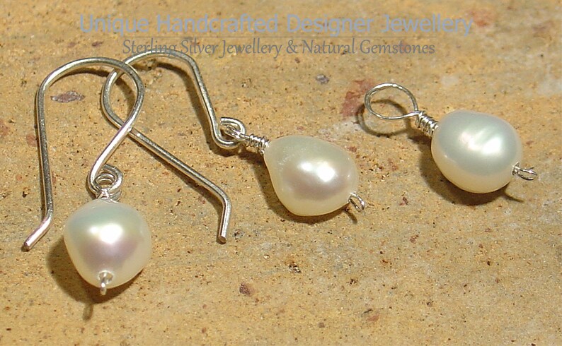 Natural Pearl Silver Earrings /& Pendant Set 925 Handmade Jewellery 0121-2