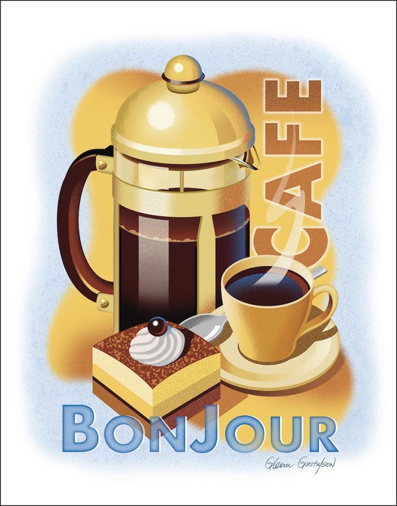 Bonjour Cafe Print Signed Giclee Print Etsy