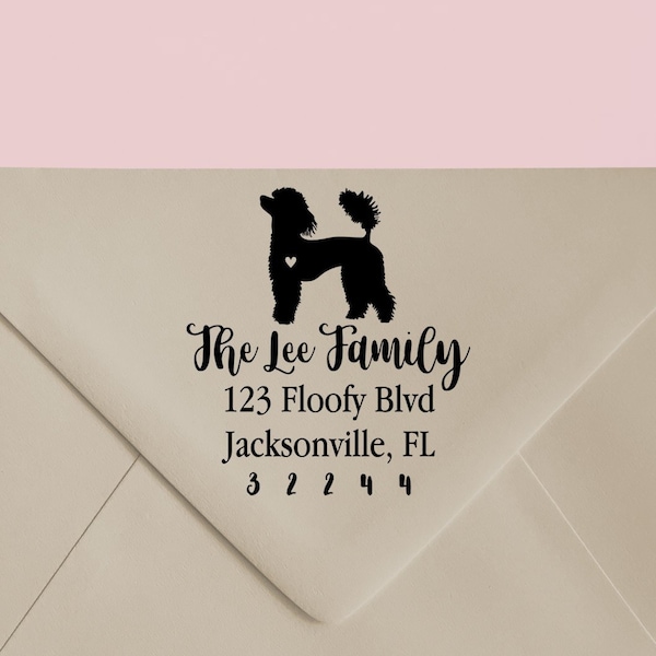 Poodle Custom Address Stamp - Self Inking Poodle Calligraphy Stamp