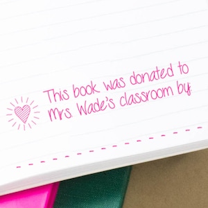 Library Stamp-"This Book was Donated by", Custom Self-Inking Classroom Stamps, Personalized School & Teacher Rubber Stamps