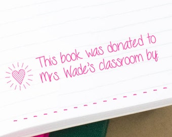 Library Stamp-"This Book was Donated by", Custom Self-Inking Classroom Stamps, Personalized School & Teacher Rubber Stamps