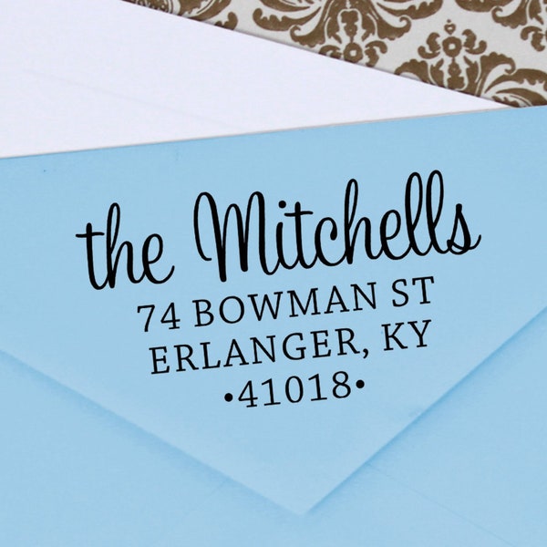 Custom Calligraphy Family Address Stamp, Mitchell Design Address Stamp, Self-Inking Return Address Stamps, Housewarming Gift Stamp