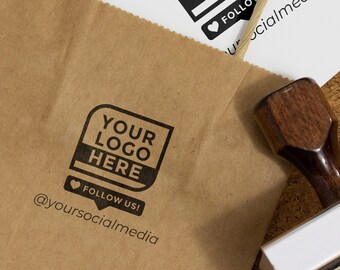 Personalized Logo Stamp, Custom Stamp for Business, Social Media Stamp, Custom Rubber Stamp, Wood Handle Stamp, Business Logo Stamp