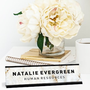 Gold Marble Desk Name Plate, Desk Plaque for Office Decor, Custom Name Plate, Teacher Desk Sign, New Job Gift, Cute Desk Accessory