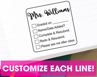 Custom Six Line Grading Stamp For Teachers | Personalized Classroom Rubber Stamp | Custom Self-Inking Teacher Stamp