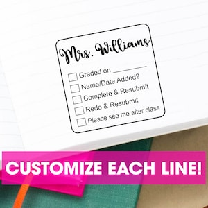 Custom Six Line Grading Stamp For Teachers | Personalized Classroom Rubber Stamp | Custom Self-Inking Teacher Stamp
