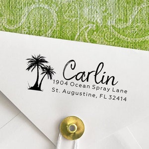Palm Tree Custom Address Stamp, Cursive Script Rubber Address Stamper