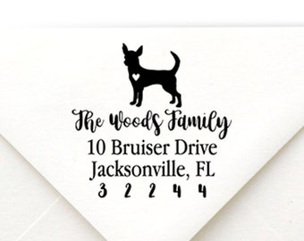 Chihuahua Custom Address Stamp - Self Inking Chihuahua Dog Calligraphy Stamp