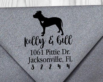 Pit Bull Custom Address Stamp - Self Inking Pittie Dog Calligraphy Stamp