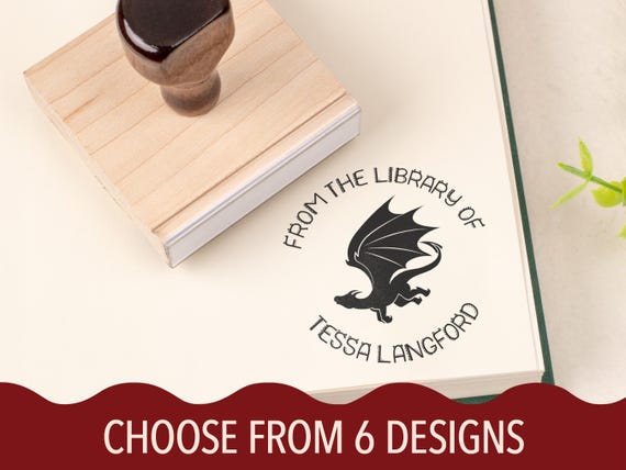 Custom Name Book Stamp, Personalized Fantasy Library Stamp, Quality Self-Inking Stamp for Book Lovers, Traditional Custom Hand Stamp