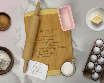 Personalized Recipe Engraved Cutting Board in Two-Tone Bamboo