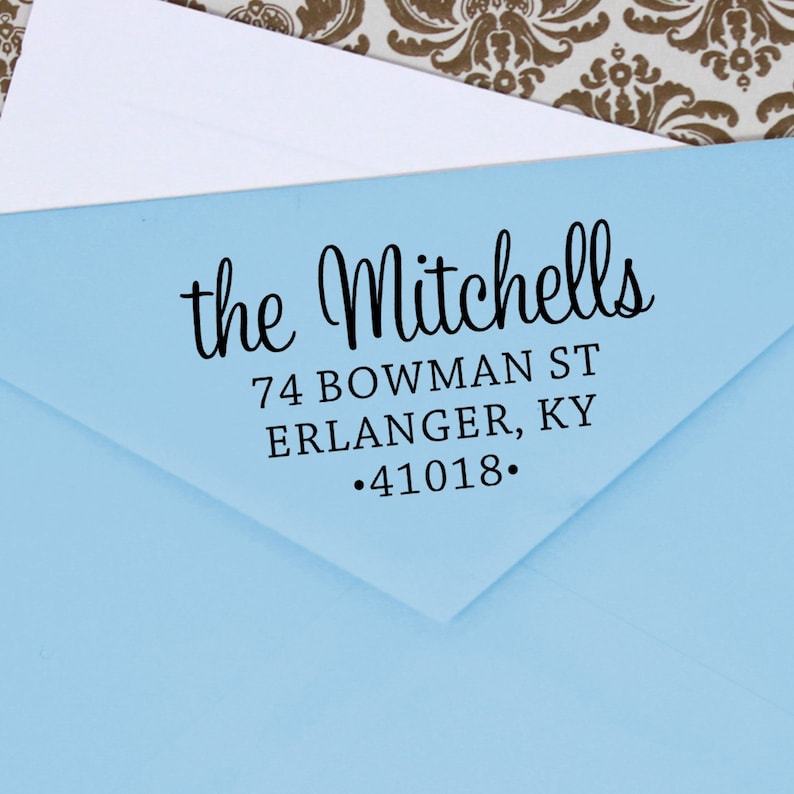 Custom Calligraphy Family Address Stamp Housewarming Gift Stamp Mitchell Design Address Stamp Self-Inking Return Address Stamps