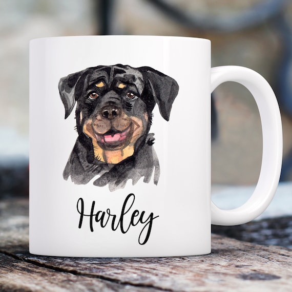 Rottweiler Watercolor Mug with Custom Name | Personalized Coffee Cup 11 oz.
