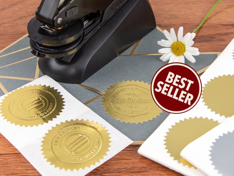 Custom Logo Desk Embosser, Silver or Gold Seals, Use Your Custom Logo image 1