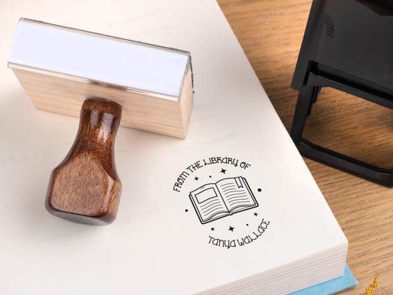 Custom Teacher Book Stamp, Personalized Classroom Library Craft Stamp, Custom Name Craft Stamp, Traditional Self-Inking Rubber Stamp