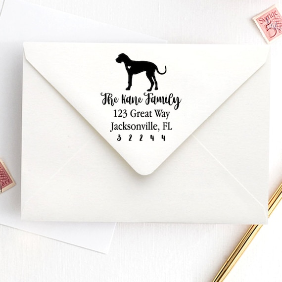 Great Dane Custom Address Stamp - Self Inking Great Dane Calligraphy Stamp