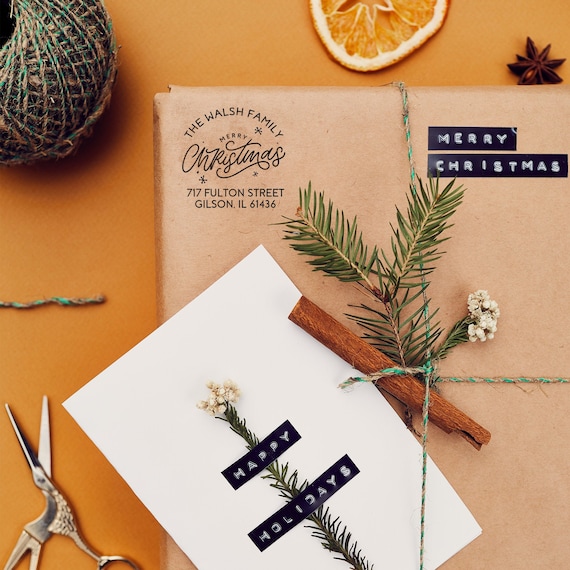 Merry Christmas Wooden Address Stamp