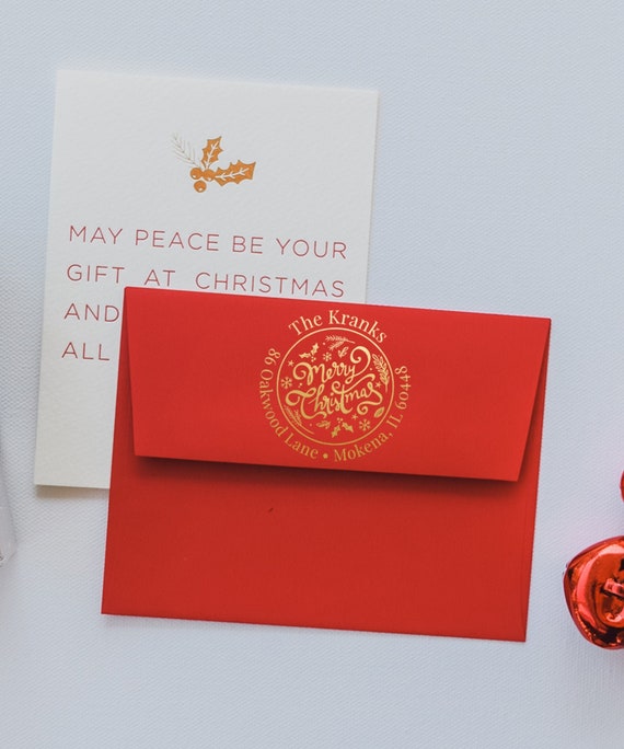 Christmas Wooden Hand Stamp | Ornate Merry Christmas | Custom Holiday Address Stamp