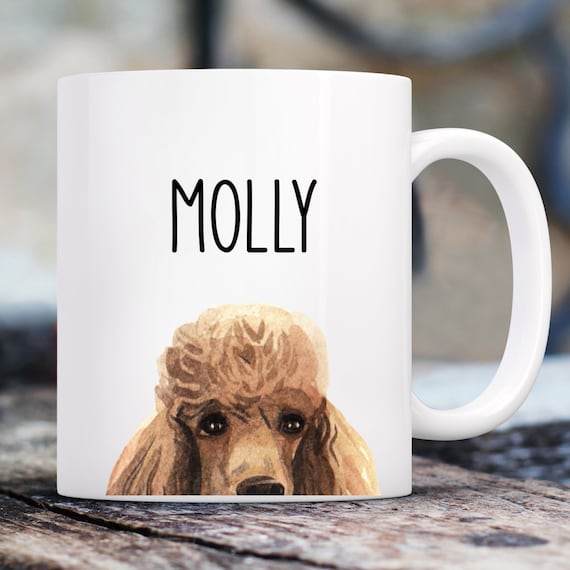 Peeking Poodle Mug with Custom Name Personalized Coffee Cup 11 oz