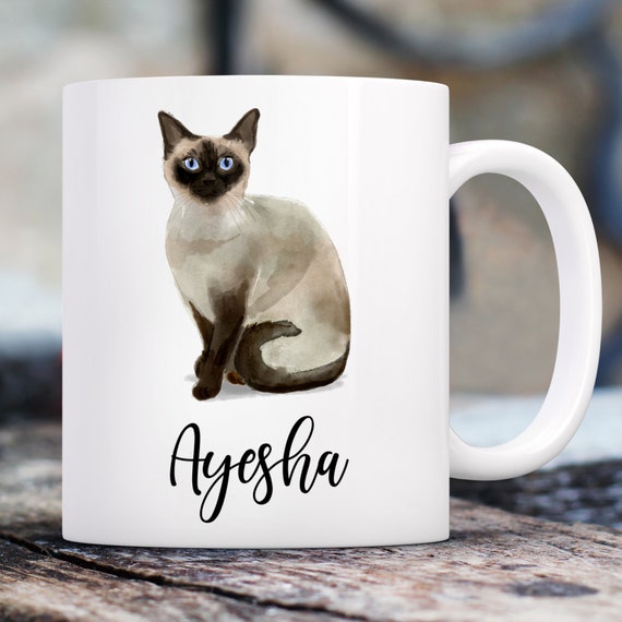Siamese Cat Watercolor Double Sided Mug | Custom 11 Oz. Coffee Mug