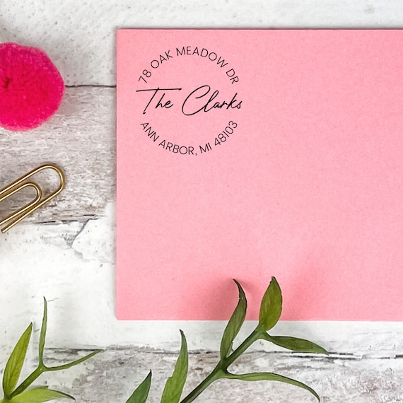 Round Return Address Stamp, Script Wedding Self-Inking Return Address Stamp, Newlywed Gift, Housewarming Gift