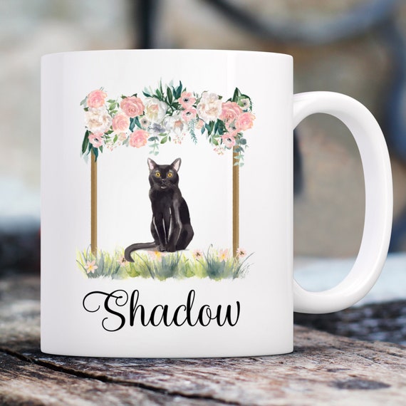Black Bombay Cat Floral Double Sided Mug | Custom 11 Oz. Coffee Mug