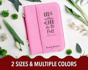Custom Bible Cover for Women, Engraved Gifts, Book Cover with Bible Verse Psalm 46:5, Leatherette Bible Case, Religious Gift, Christian Gift
