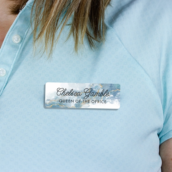 Custom Name Tag with Marble Design, Durable Plastic Name Tag with Magnetic Backing, Custom Name Badge, Fancy Name Tag, Teacher Name Badge