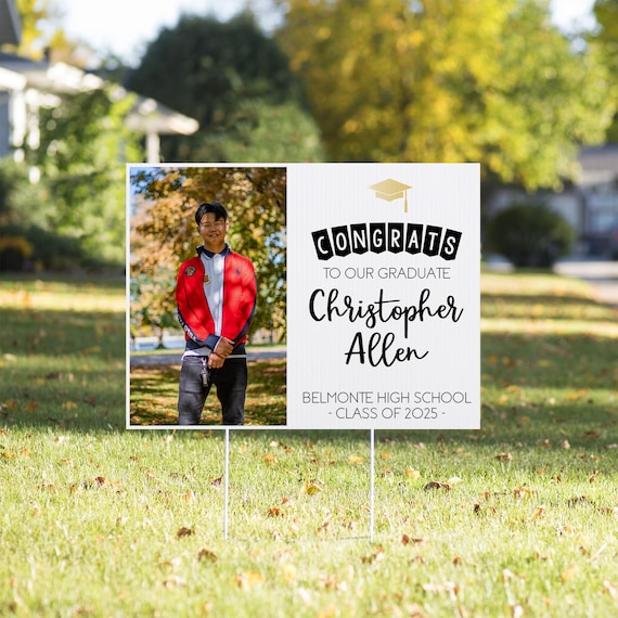 Graduation Yard Signs 2025 with Photo, Custom Yard Sign, Class of 2025 High School Senior Yard Sign, Congrats Grad Lawn Sign for Party
