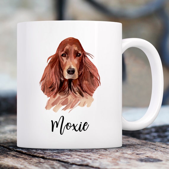 Irish Setter Watercolor Mug with Custom Name | Personalized Coffee Cup 11 oz.
