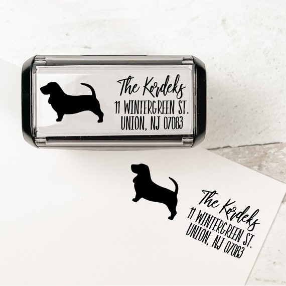 Basset Hound Personalized Address Stamp | Custom Dog Return Address Stamp | Self Inking Stamp